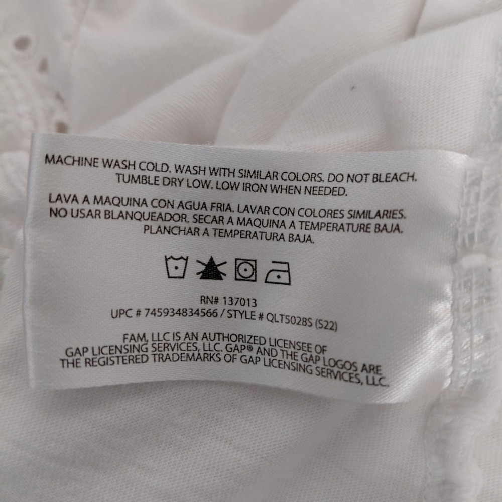 Gap Womens XL White Eyelet Lace Flutter Sleeve Jersey Crew Neck T-Shirt Boho Top - Picture 12 of 13